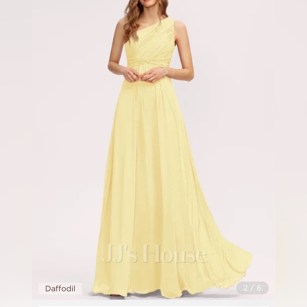 JJ’s House Chiffon Dress Size 6 Yellow One Shoulder Bridesmaid Formal Maxi Prom